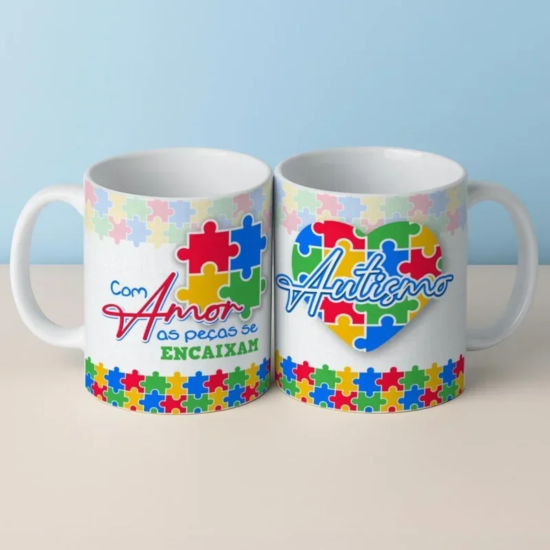 Caneca Autismo Com Amo as Peças